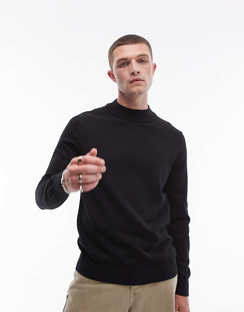 

Selected Homme – вязаный свитер черного цвета с воротником стойкой