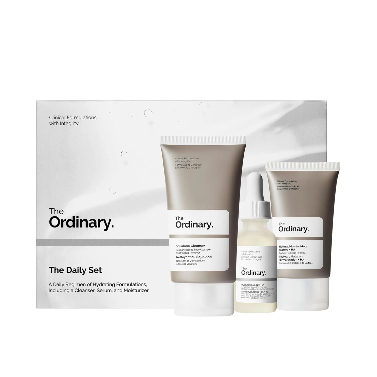 The Ordinary The Daily Set, набор для ежедневного ухода с очищающим средством с скваланом, гиалуроновой кислотой 2% + B5 и натуральными увлажняющими факторами + HA