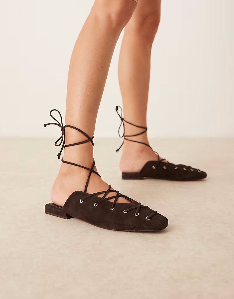 Мюли Laney премиум-класса с завязкой-гилли ASOS DESIGN из коричневой замши