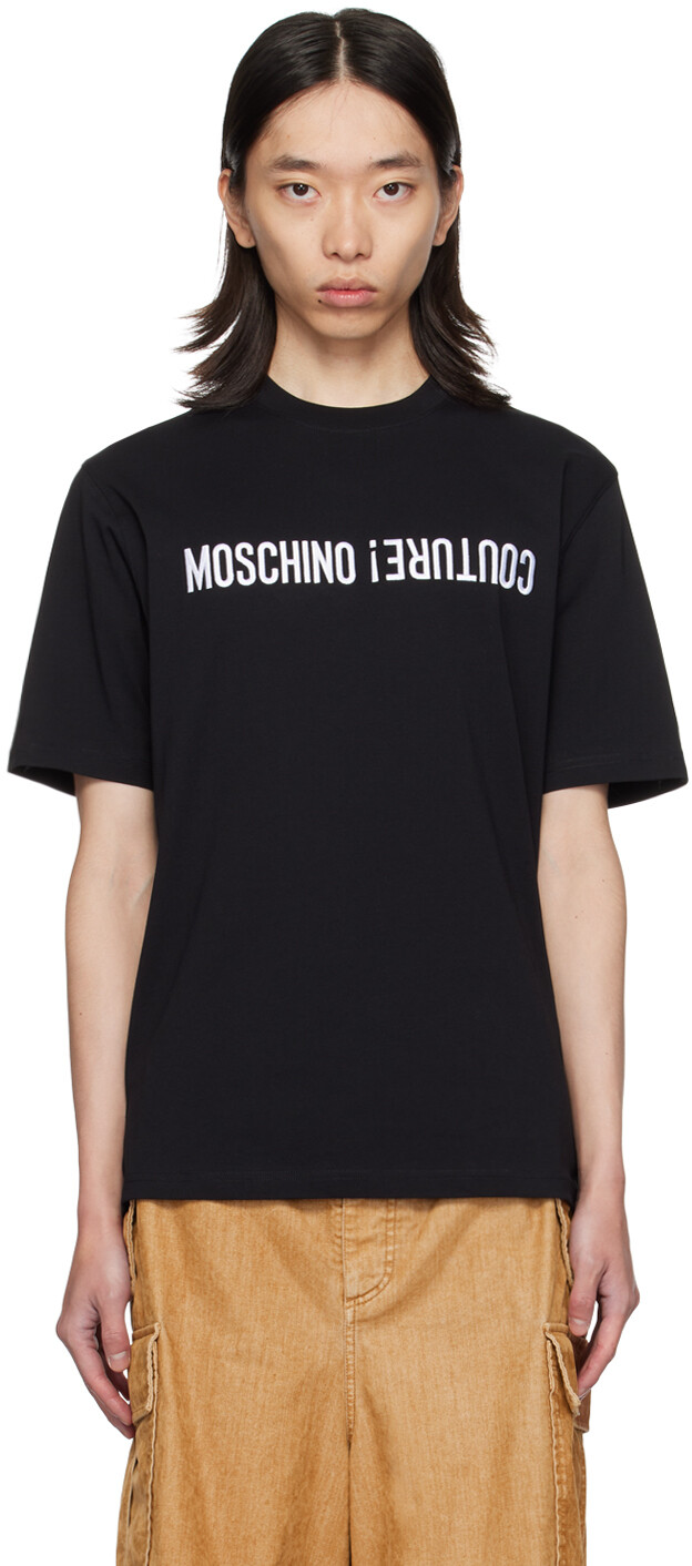 

Футболка с вышитым перевернутым логотипом Moschino