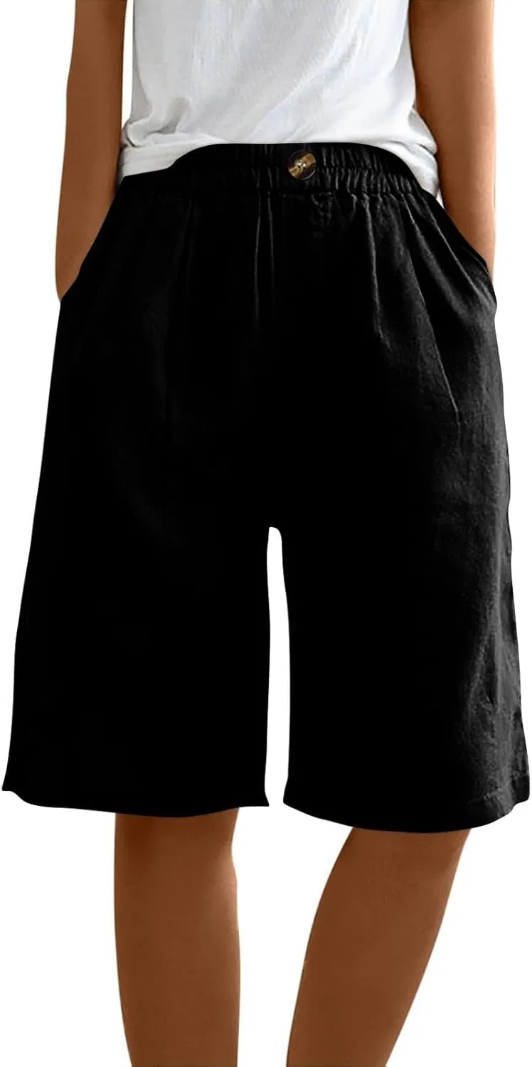 Шорты бермуды женские из льна, на завязках, K015-black — фото 3