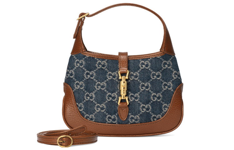 Женская сумка-полумесяц GUCCI из джинсовой ткани с кожаной отделкой — фото 3