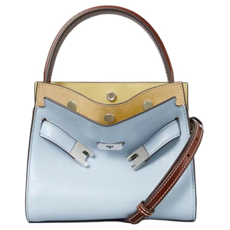 

TORY BURCH Сумка из кожи наппа с замшей через плечо женская пыльно-голубая