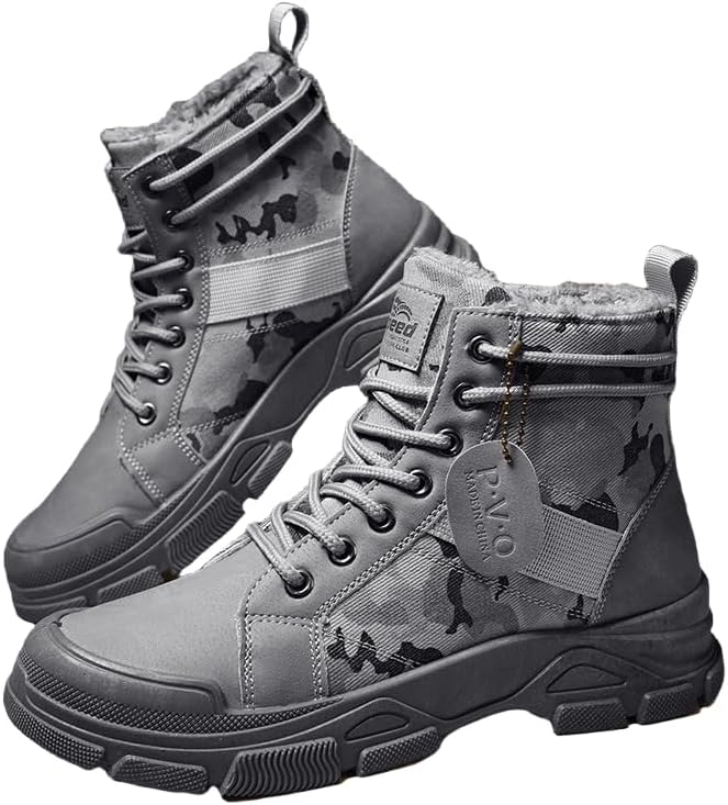 

Тактические камуфляжные ботинки HCHCTRY для мужчин с высоким берцем - прочная обувь для тренировок на открытом воздухе и походов, мотоциклетные ботинки подходят для всех сезонов и доступны в одинарном и бархатном вариантах, серый