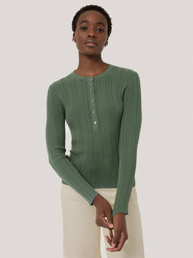 

Вязаный джемпер henley rib pointelle Jigsaw, зеленый