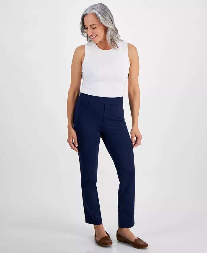 

Прямые брюки Ponte без застежки со средней посадкой Style & Co, синий