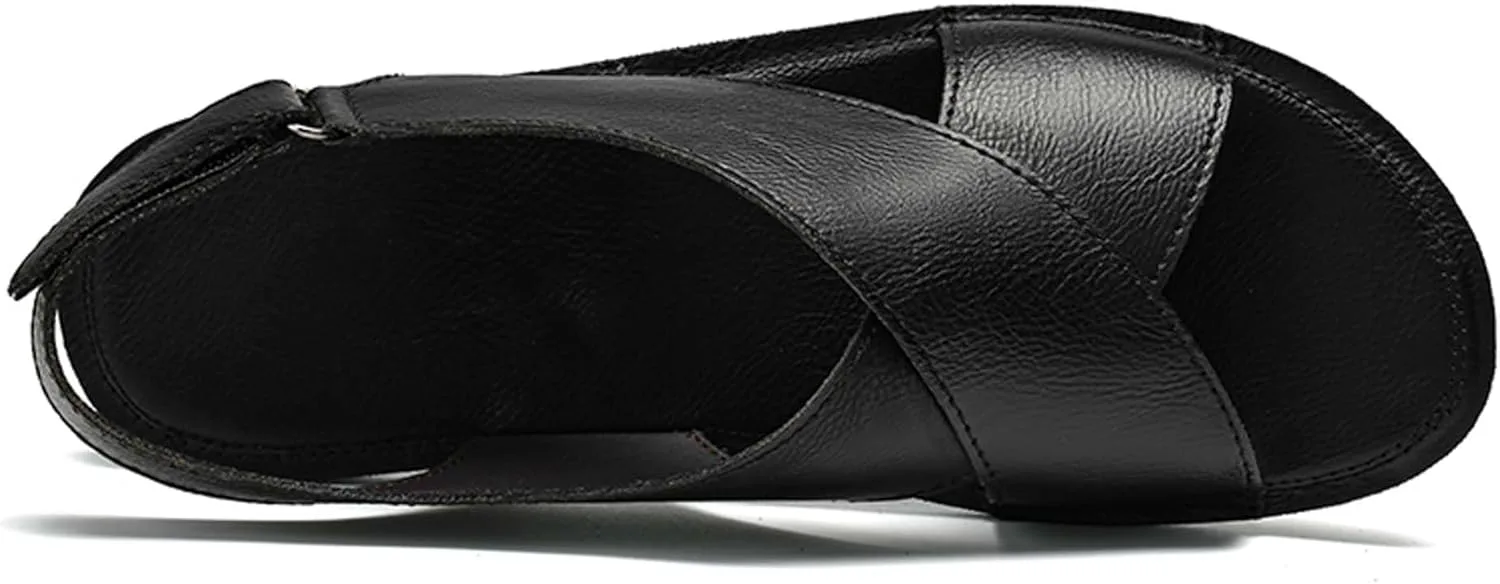 Mens Fashion Leather Roman Сандалии, Breathable Barefoot Сандалии, Open Toe Сандалии Casual Business, suitable for daily walks, beach strolls, driving and so on Vtiao, черный — фото 4