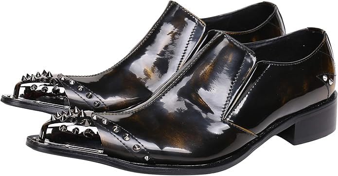 

Мужские лоферы Santimon с острым носком из лакированной кожи, модные, с металлическим наконечником, вестерн стиль, черный/бронзовый