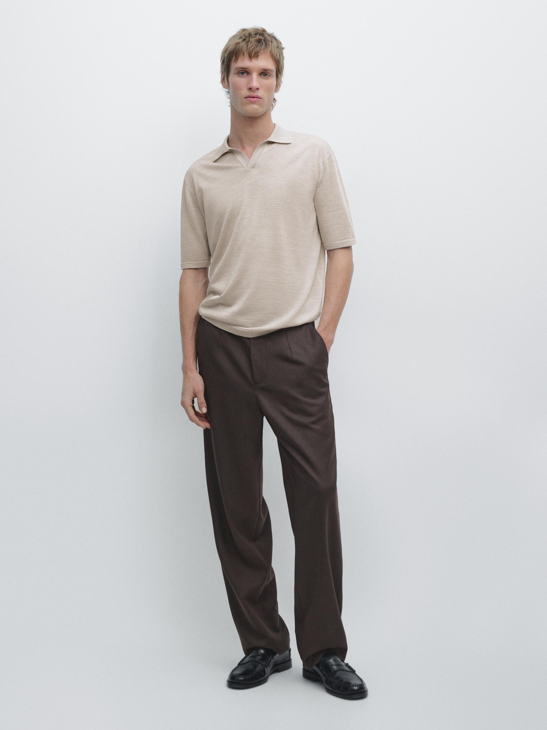 

Вязаное поло с V-образным вырезом Massimo Dutti, beige