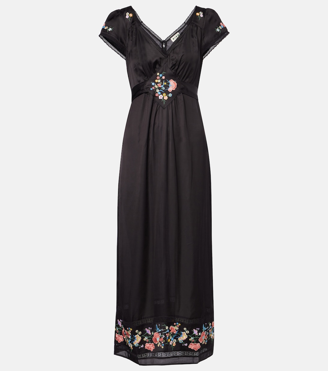 

Кэри сатиновое платье макси с цветочным принтом Rixo, Orchards Embroidery Black