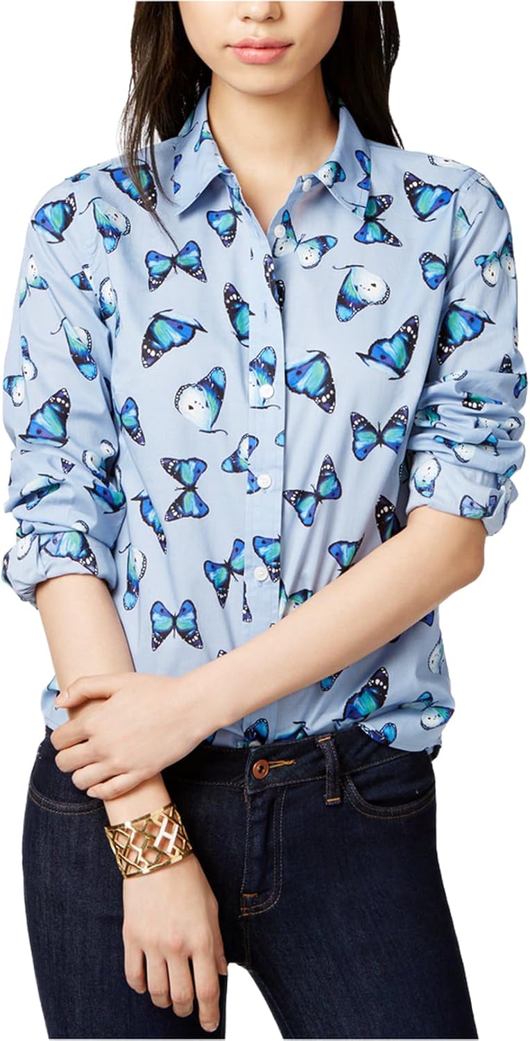 

Женская клетчатая рубашка с люрексом Tommy Hilfiger на пуговицах, Chambray Multi