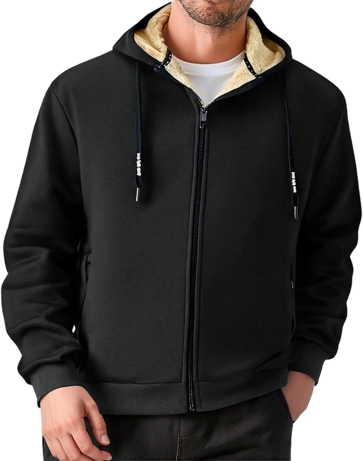

Мужская худи с шерипой на молнии, утепленная флисом