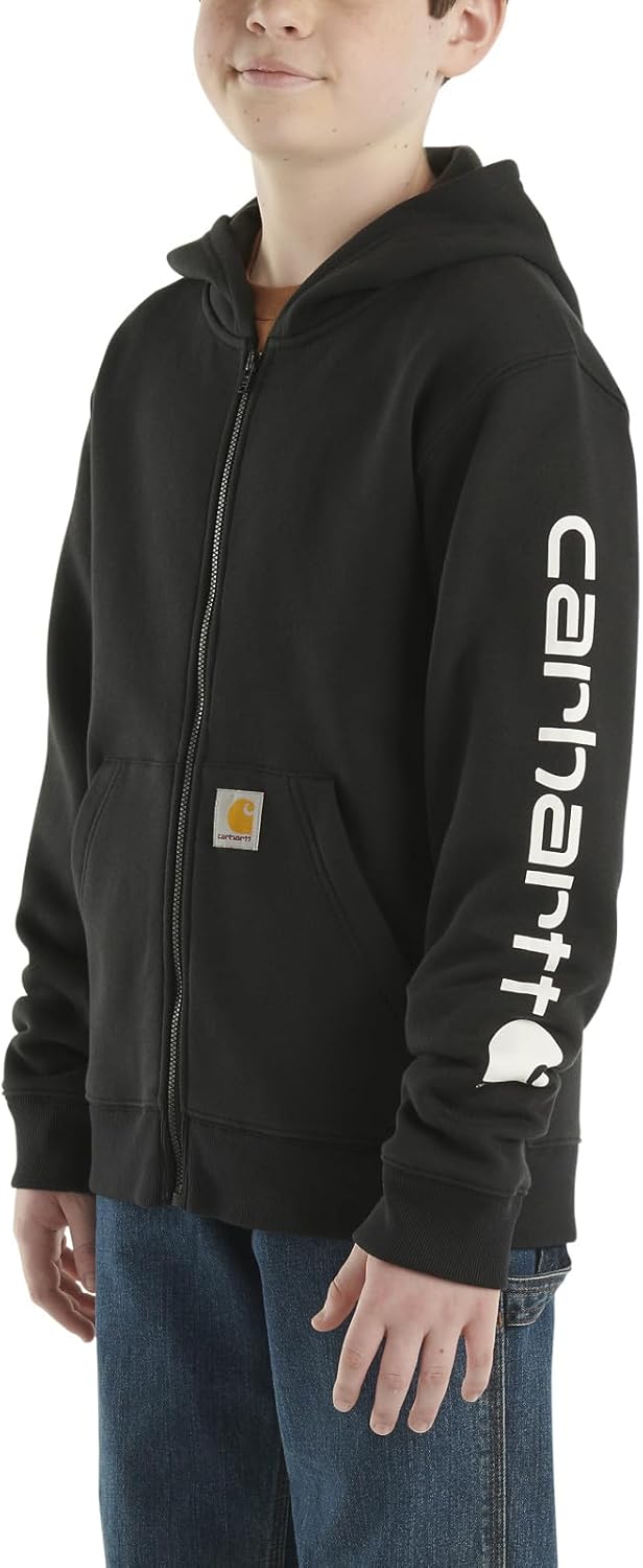 Детская толстовка Carhartt CP8675 с длинными рукавами и логотипом на молнии - для мальчиков, Caviar Black — фото 4