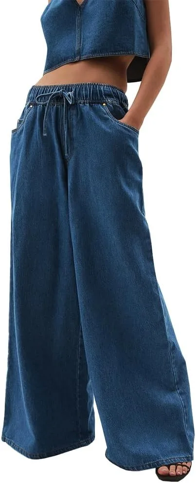 

Женские джинсы low-rise широкие с завязками TACSTRUN