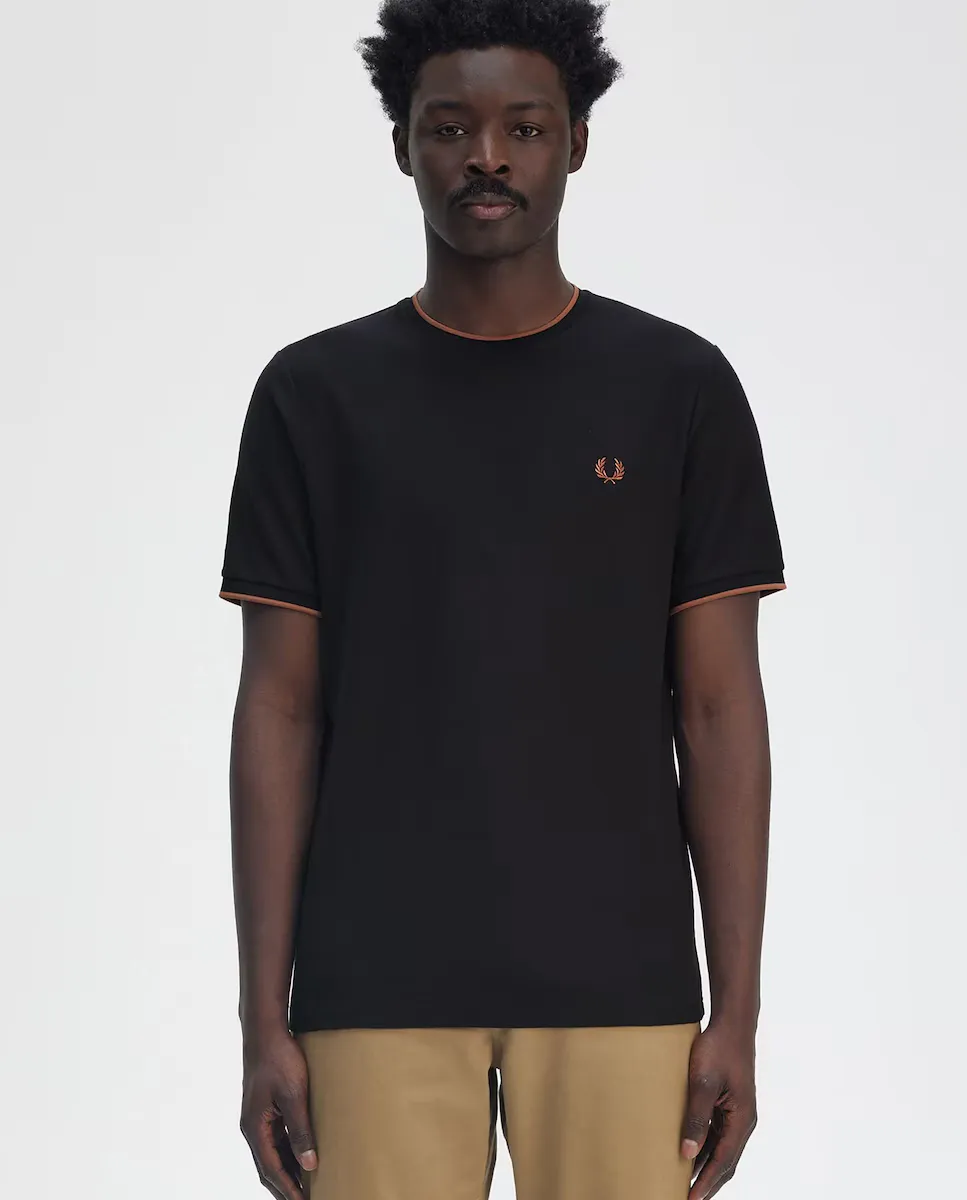 

Мужская футболка с короткими рукавами и окантовкой Fred Perry, тёмно-синий