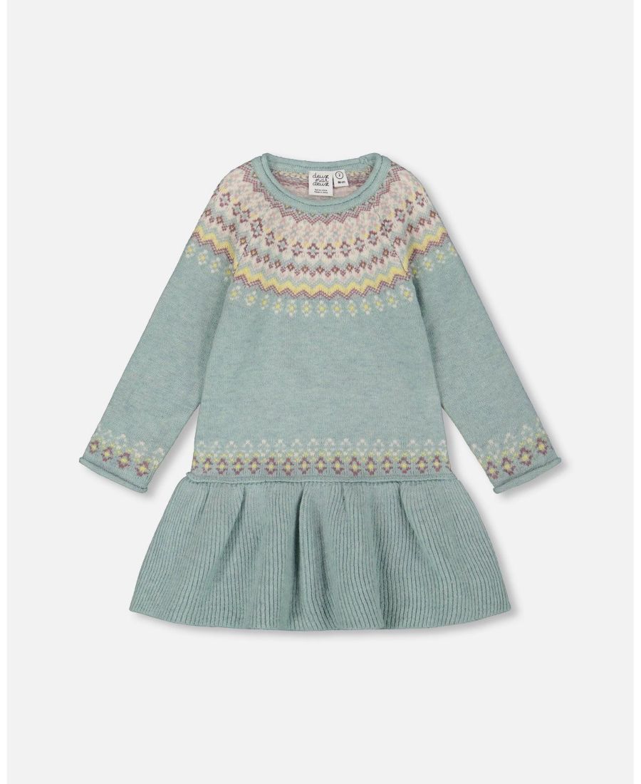 

Платье-свитер из жаккардовой ткани с ребристой юбкой для девочки, нефритово-зеленого цвета - для малышей/детей Deux par Deux, Jade green