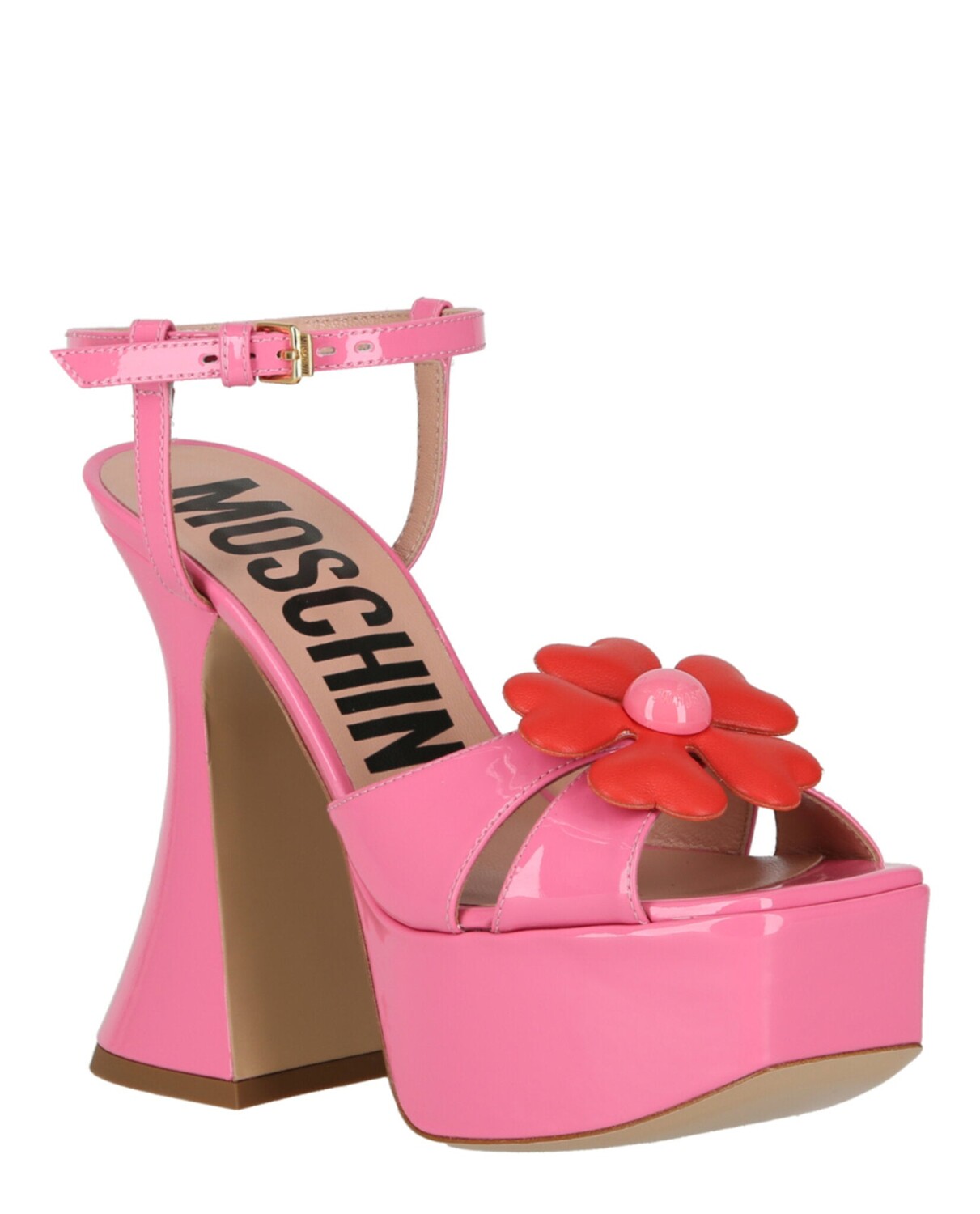 Босоножки на платформе с цветочной аппликацией Moschino, цвет Pink Orange — фото 3