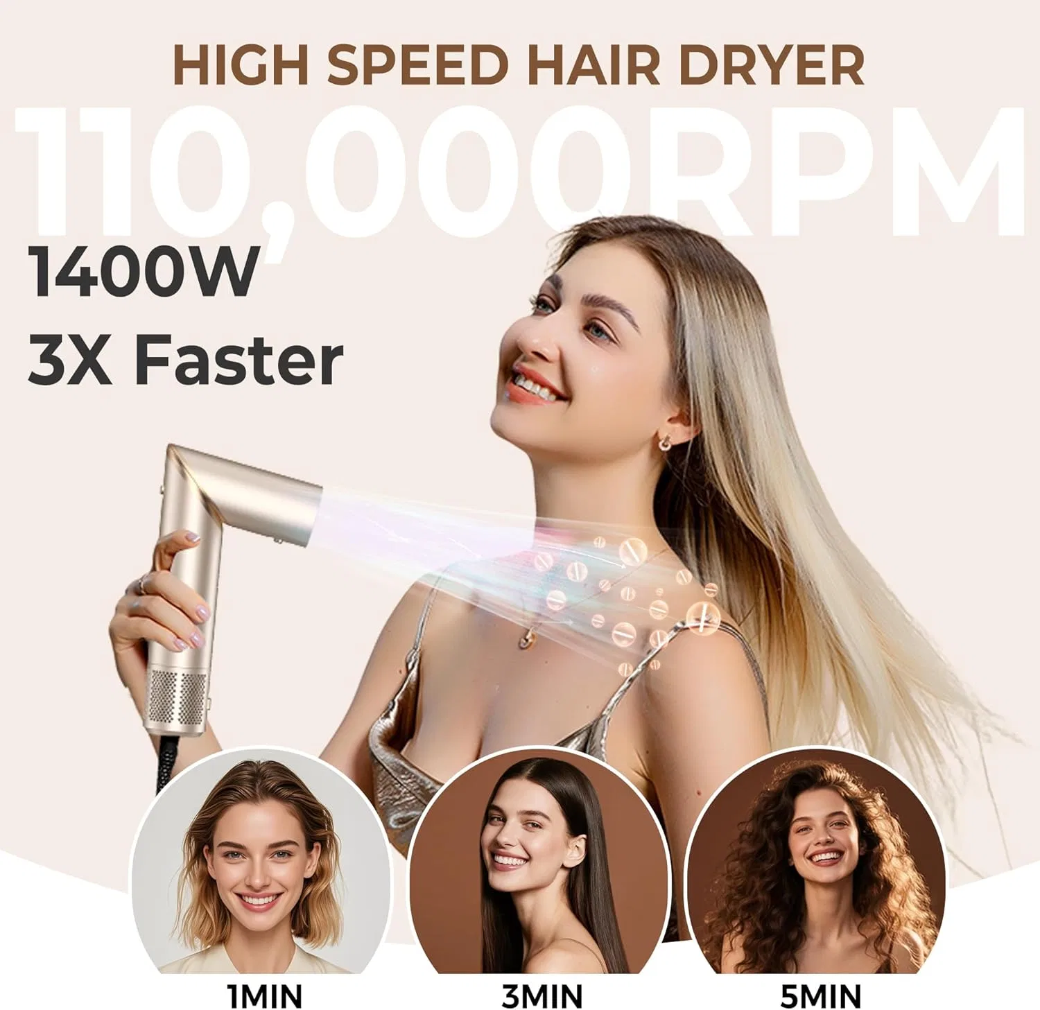 Набор стайлер для волос 8-в-1 «Airstyler» от UKLISS Ukliss, Champagne Gold — фото 4