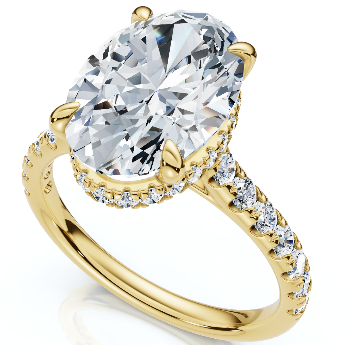 

Помолвочное кольцо с сертифицированным овальным бриллиантом 3 1/2 карата со скрытым ореолом, выращенное в лаборатории золото 14 карат Pompeii2, 14K Yellow Gold