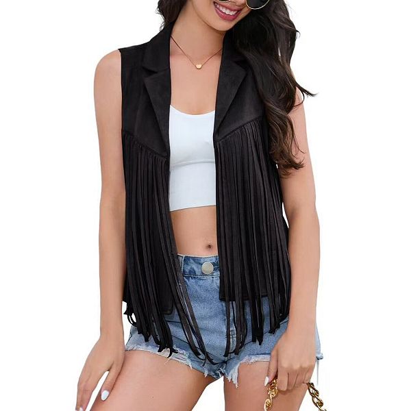 

Женский жилет с бахромой и заклепками в стиле хиппи Hallih Burton, Black