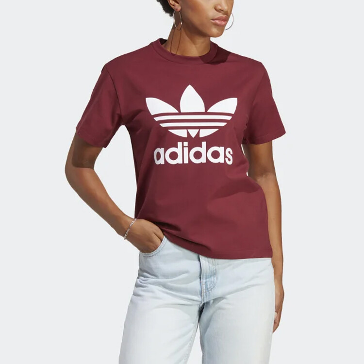 Футболка с трилистником женская красная Adidas Originals — фото 2