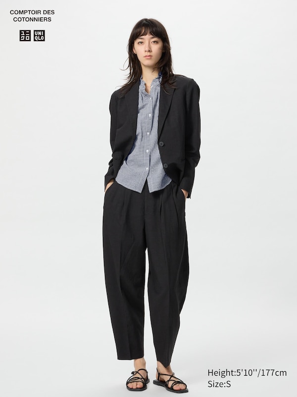 

Брюки-Бочонки из льняной смеси (короткие) Uniqlo, черный