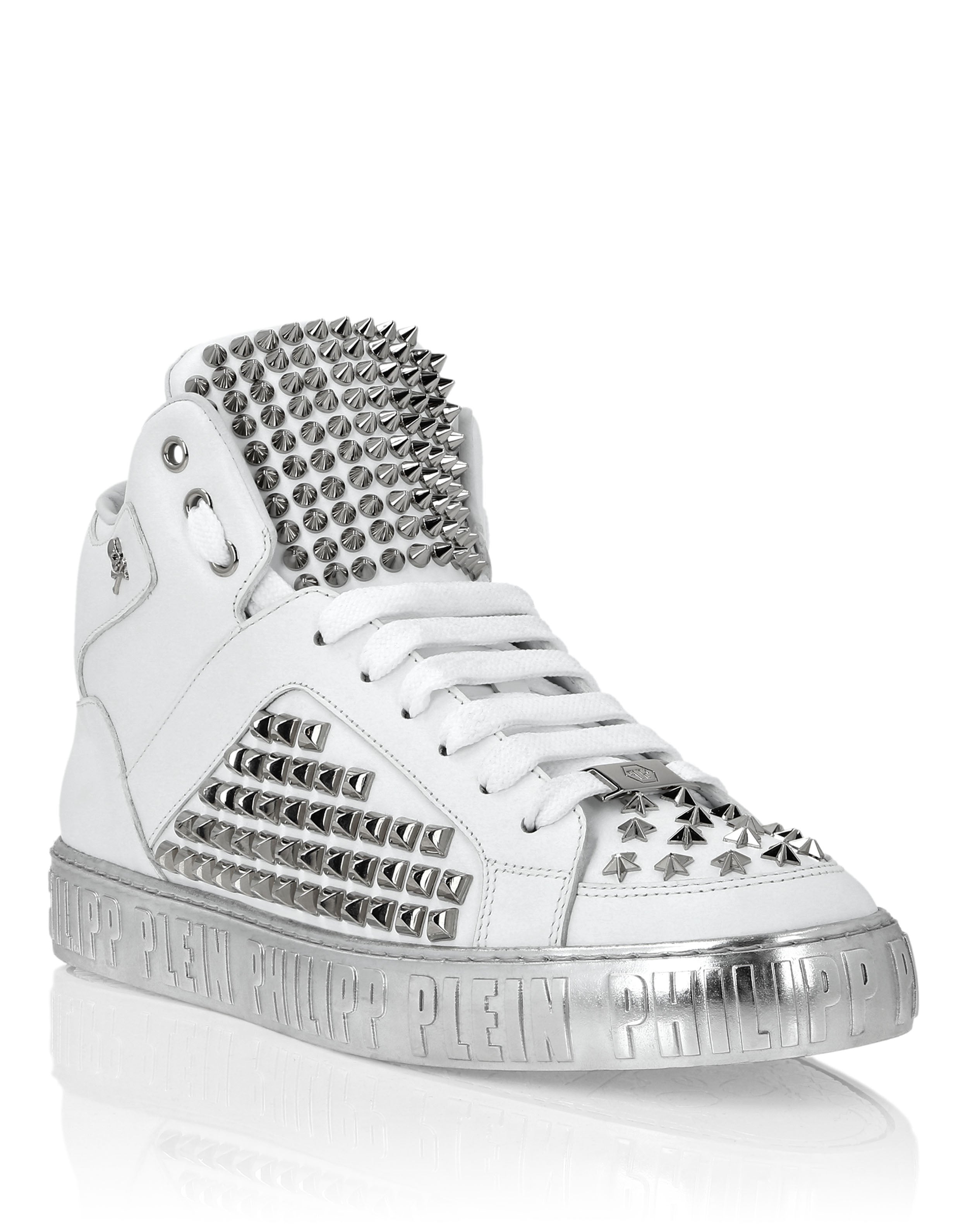 

Кеды Mid-Top из кожи Nappa с шипами PHILIPP PLEIN, белый