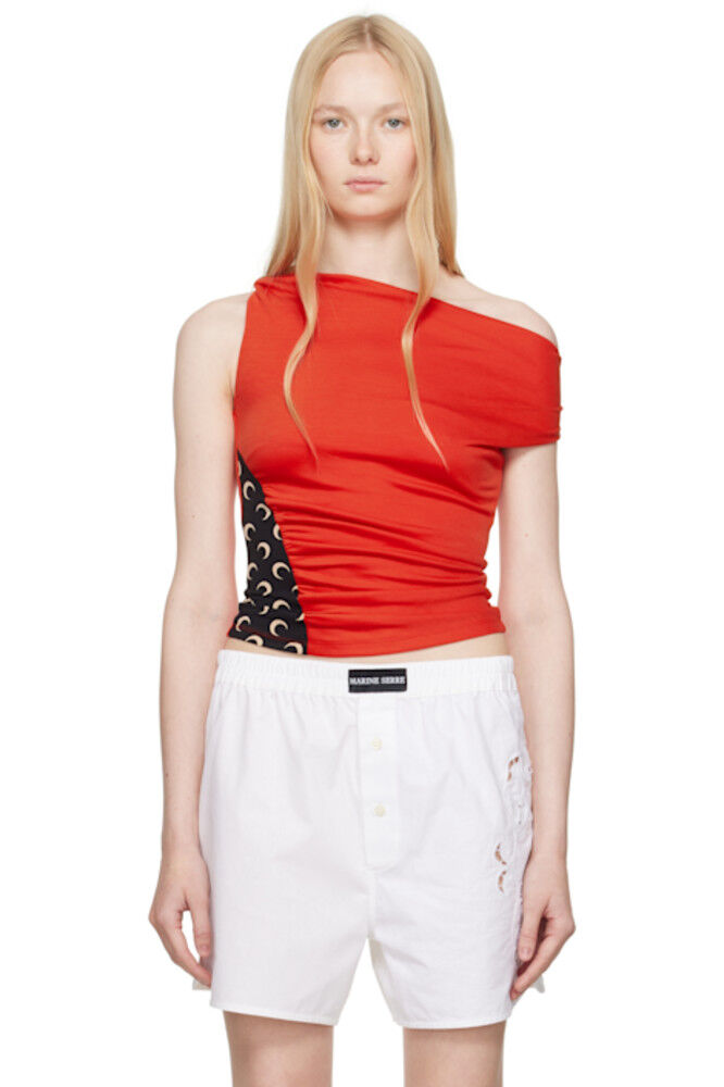 

SSENSE Эксклюзивный красный мягкий трикотажный драпированный топ Marine Serre