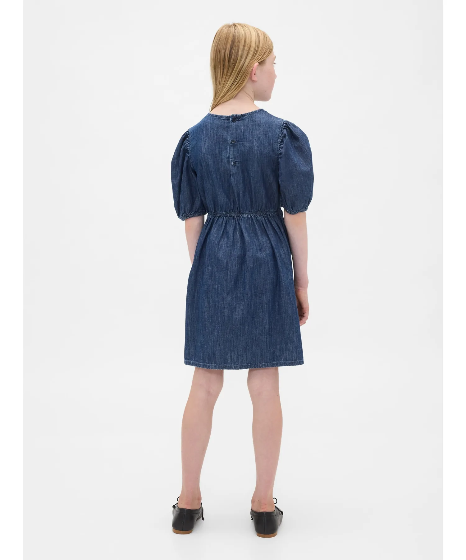 Детское платье из денима с короткими рукавами GAP Denim Puff Dress синие — фото 3