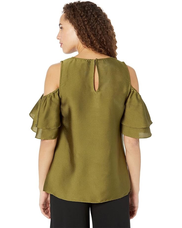 

Топ Michael Kors Satin Cold-Shoulder Top, цвет Smoky Olive