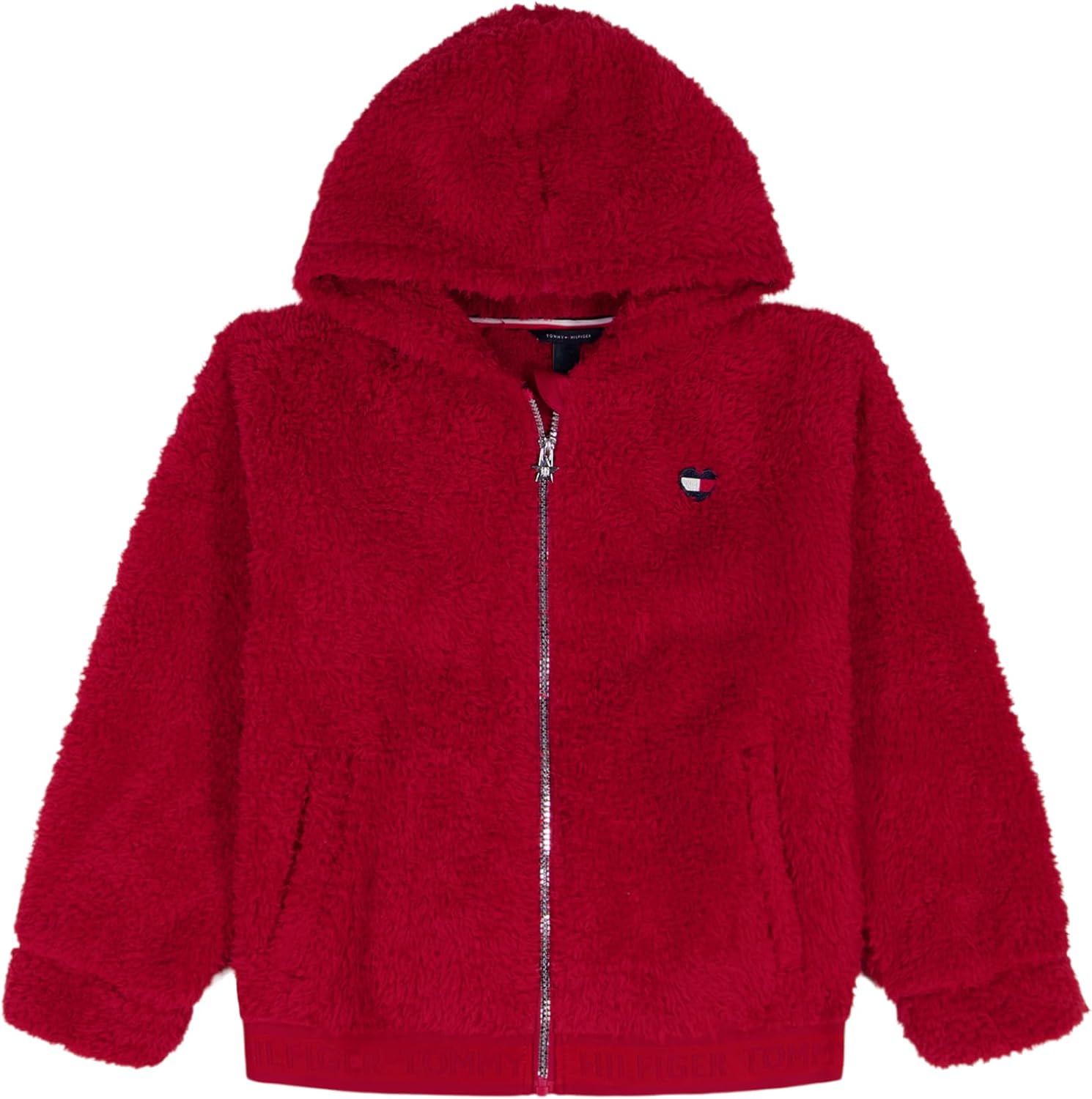 

Толстовка Tommy Hilfiger с длинными рукавами из искусственной шерсти Minky Sherpa на молнии с капюшоном и передними карманами для девочек, Chili Pepper