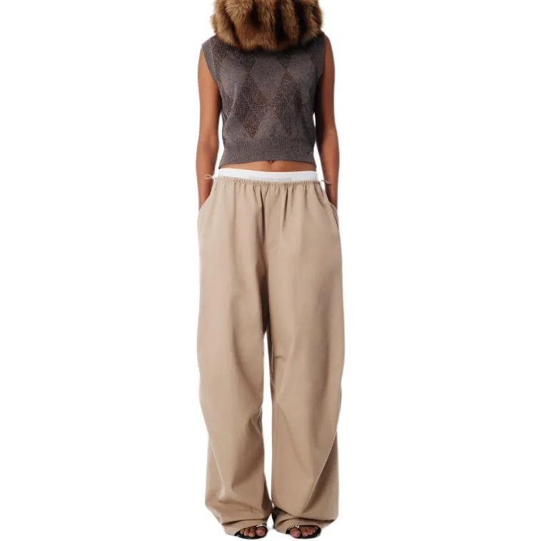 Брюки с двойным слоем и логотипом на поясе Alexander Wang, warm taupe — фото 3