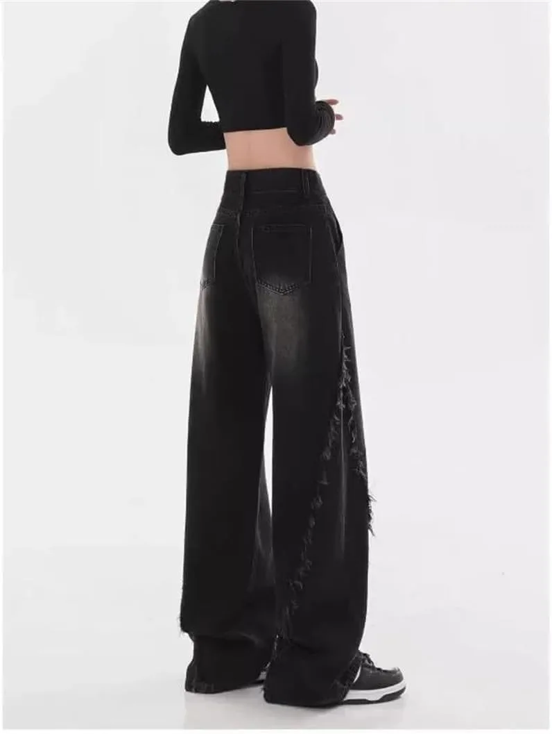 Женские джинсы Vintage High Waist в стиле Casual Baggy Wide High Street Generic, черный — фото 4