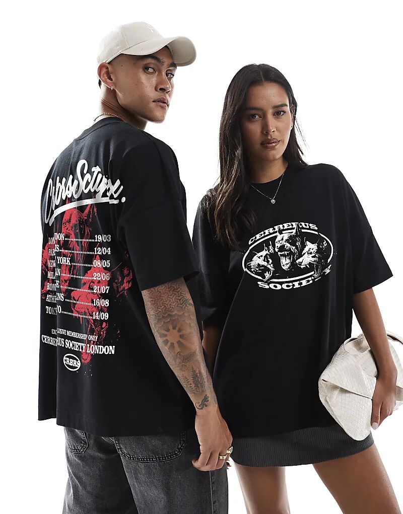 

Футболка оверсайз с принтом «Cerberus Society» спереди и сзади черного цвета PRNT