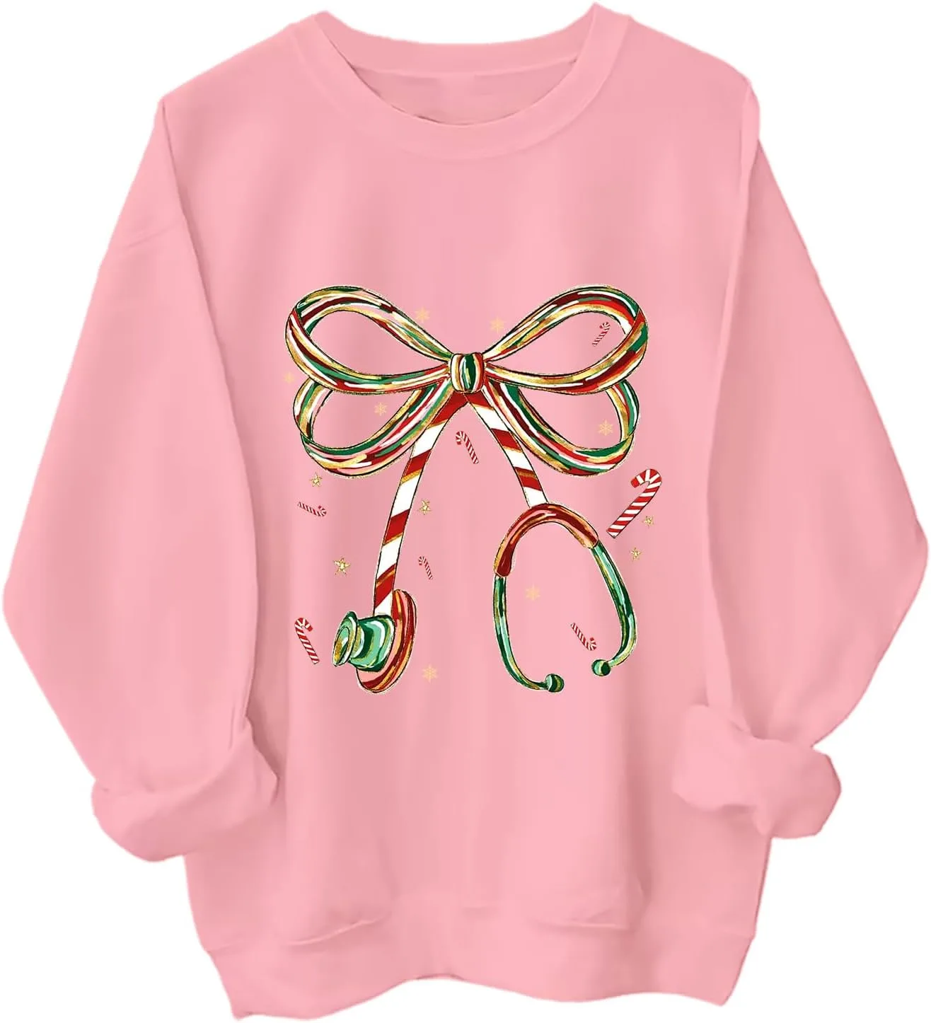 

Рождественский свитшот для медсестры с карамельной тростью и стетоскопом Yuisi Doxn