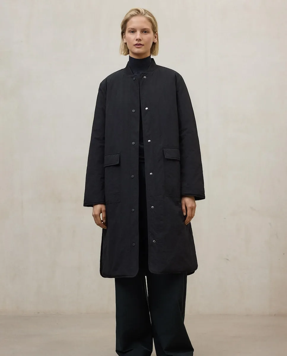 

Женское двустороннее пальто с застежкой на крючки и клапаном кармана Ecoalf, черный