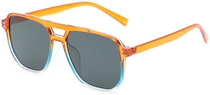 

HaoLMi - Женские декоративные очки-солнцезащитные очки UV400, Мужские солнцезащитные очки в стиле ретро с двойной перемычкой, Модные солнцезащитные очки, Orange Blue Grey