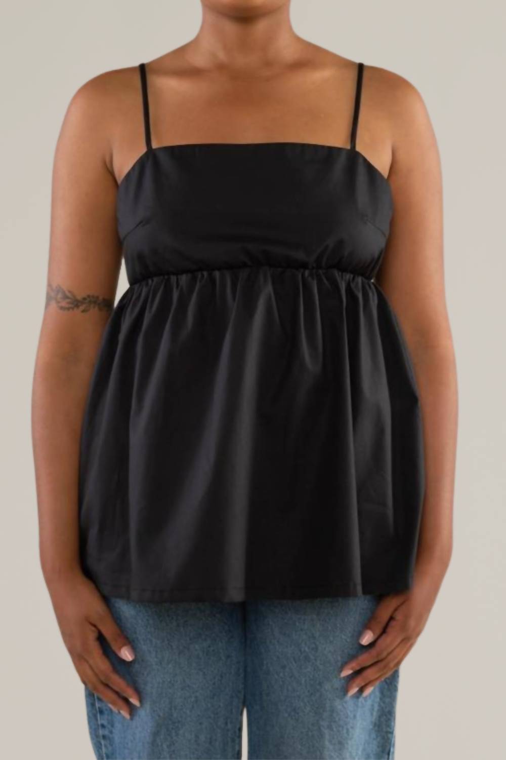 

Топ Babydoll из хлопкового поплина черного цвета nlt