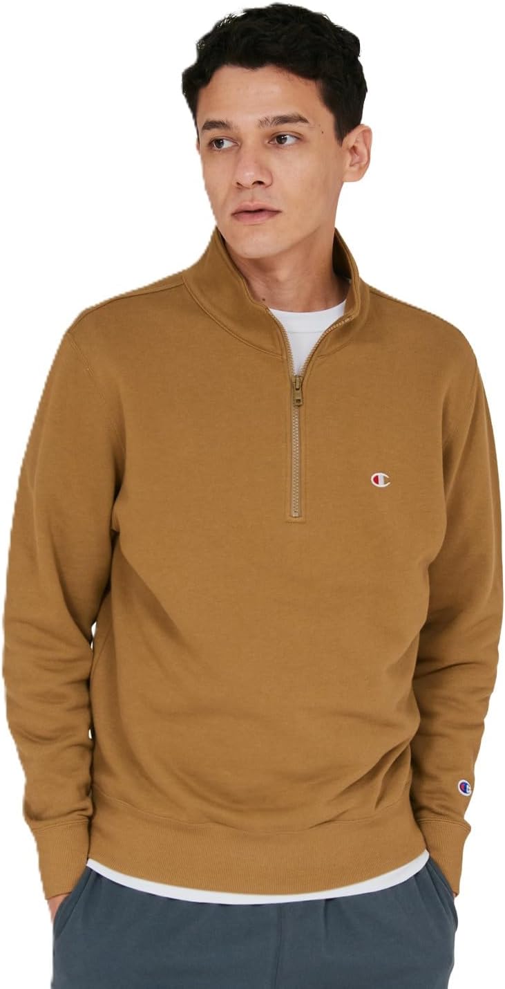 

Мужская толстовка Champion с длинным рукавом, вышитым логотипом в одной точке и застежкой-молнией до середины груди, светло-коричневый