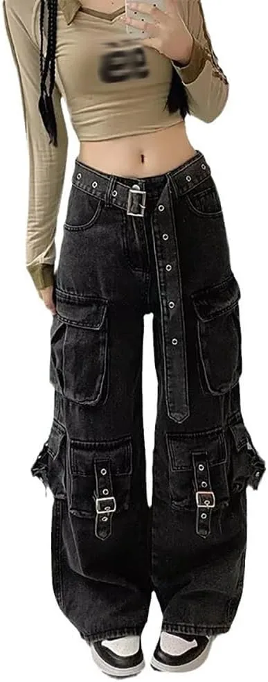 

Женские прямые широкие кargo джинсы Y2k с множеством карманов jupkem