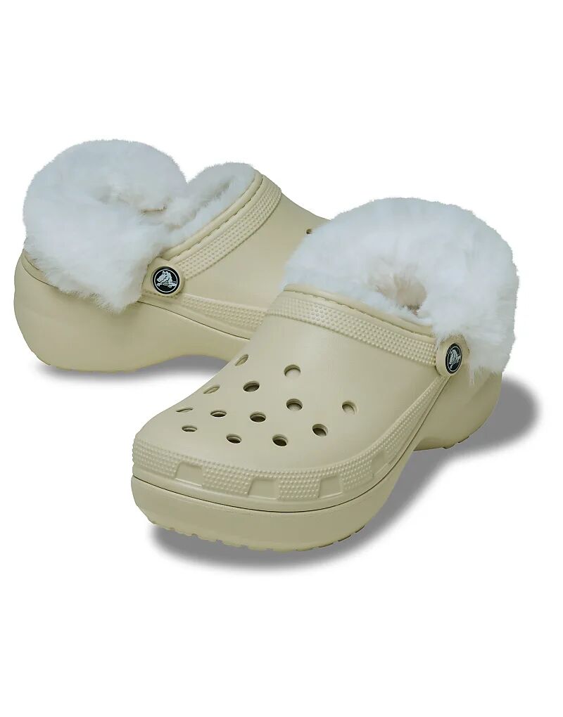 Классические сабо Crocs на платформе с флисовой подкладкой, на кости — фото 2