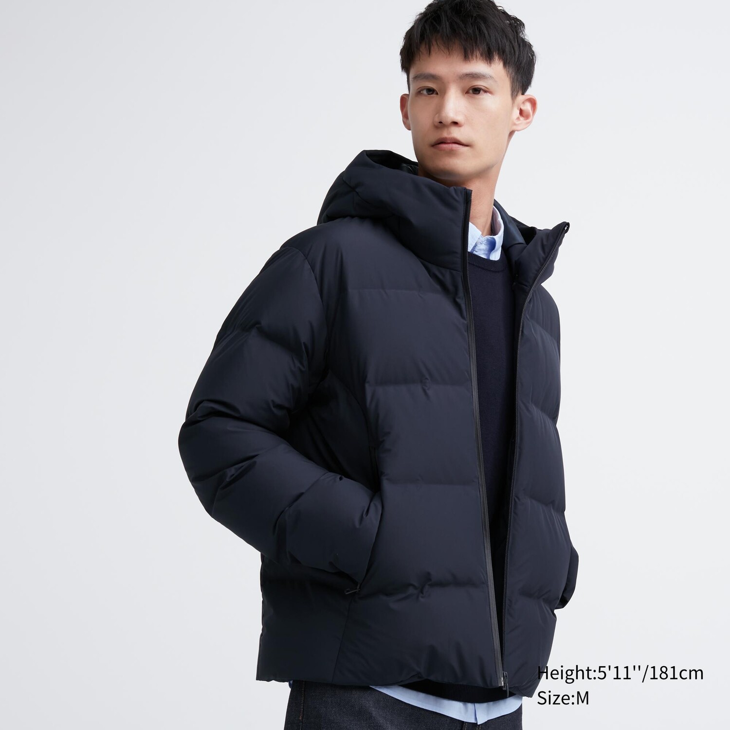 Пуховая куртка Uniqlo с капюшоном, тёмно-синий — фото 2