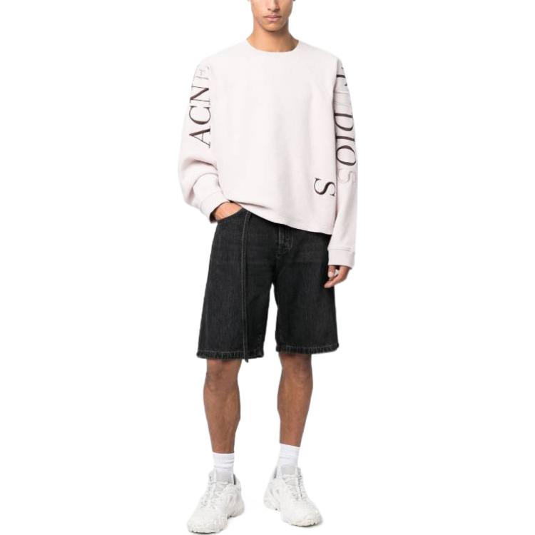 Свитшот с вышитым логотипом Acne Studios, светло-розовый — фото 3