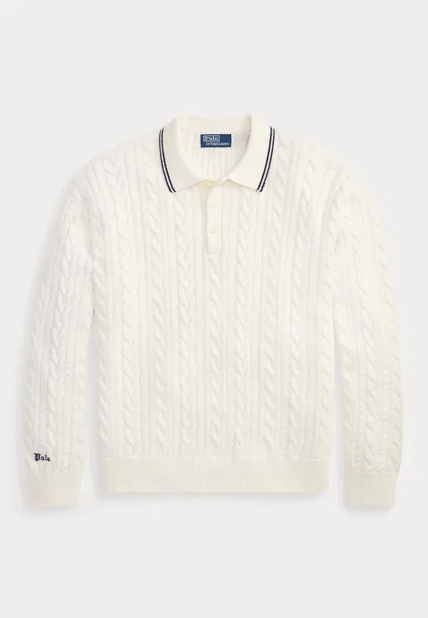 Джемпер поло с кабельной вязкой свободного кроя Polo Ralph Lauren, кремовый трофей — фото 4