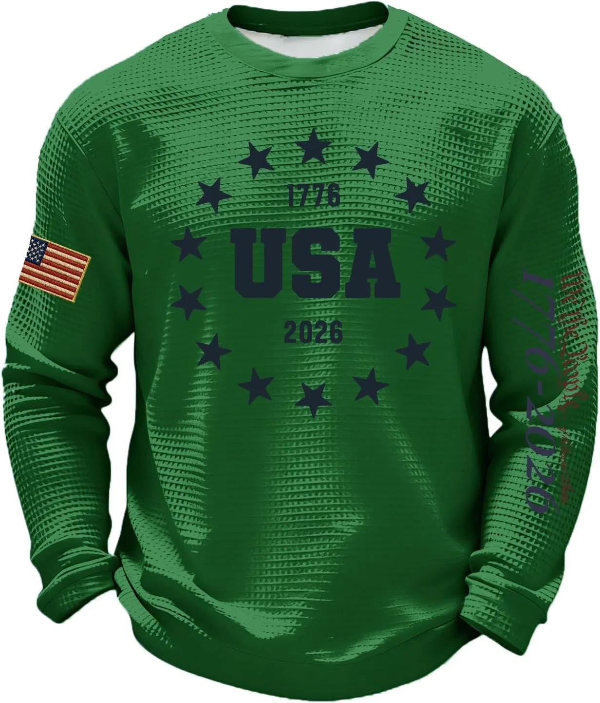 Футболка с длинным рукавом American Flag, вафельный трикотаж, патриотическая, 3-green