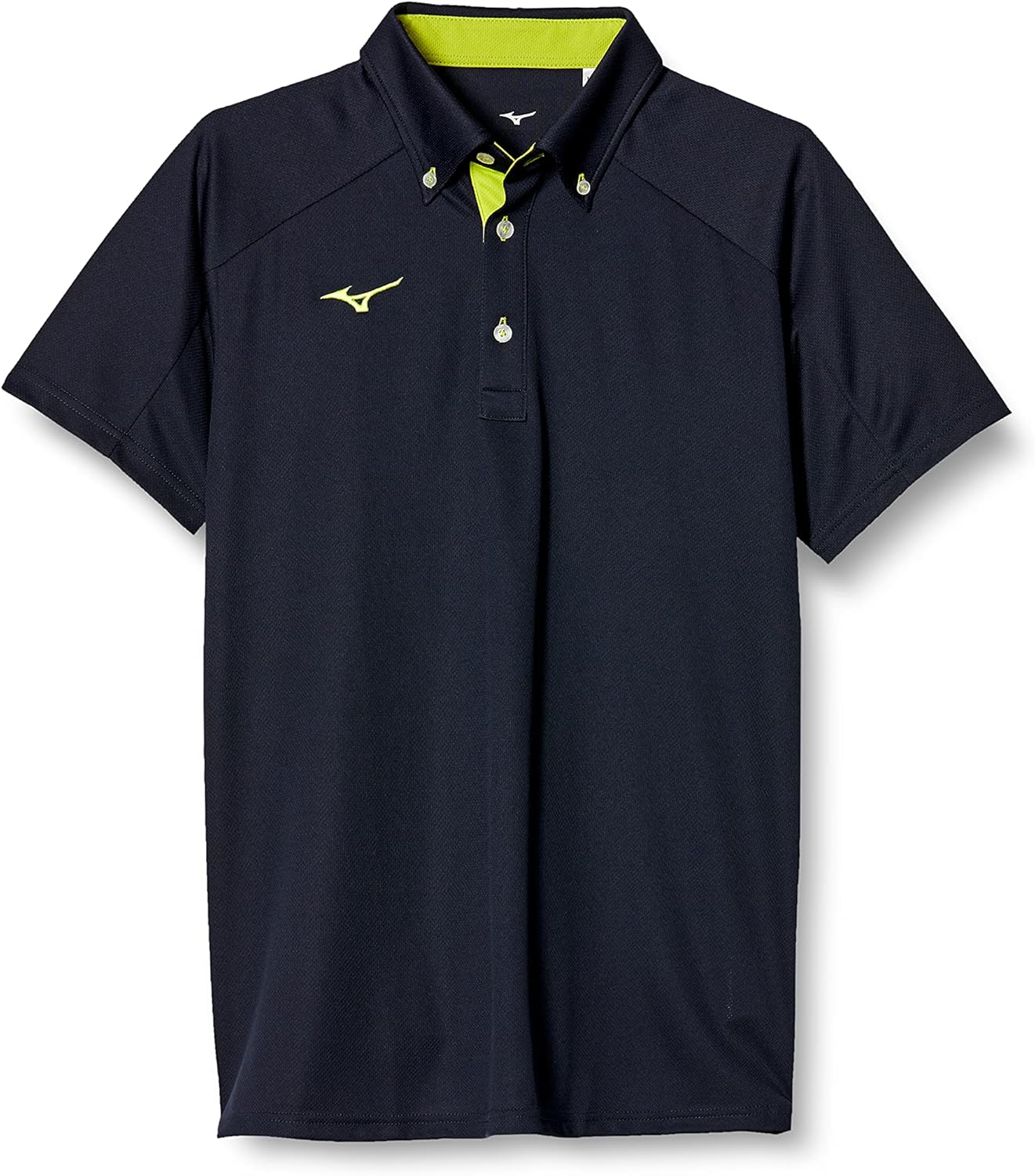 

Поло MIZUNO Training Wear, на пуговицах, с коротким рукавом, влагоотводящая, быстросохнущая, унисекс, для взрослых, темно-синий/салатовый