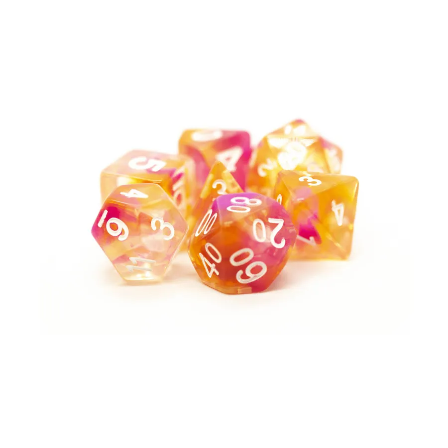 

Поли-набор «Оранжевый и розовый с белым» (7), Acrylic-Resin Dice - Nebula