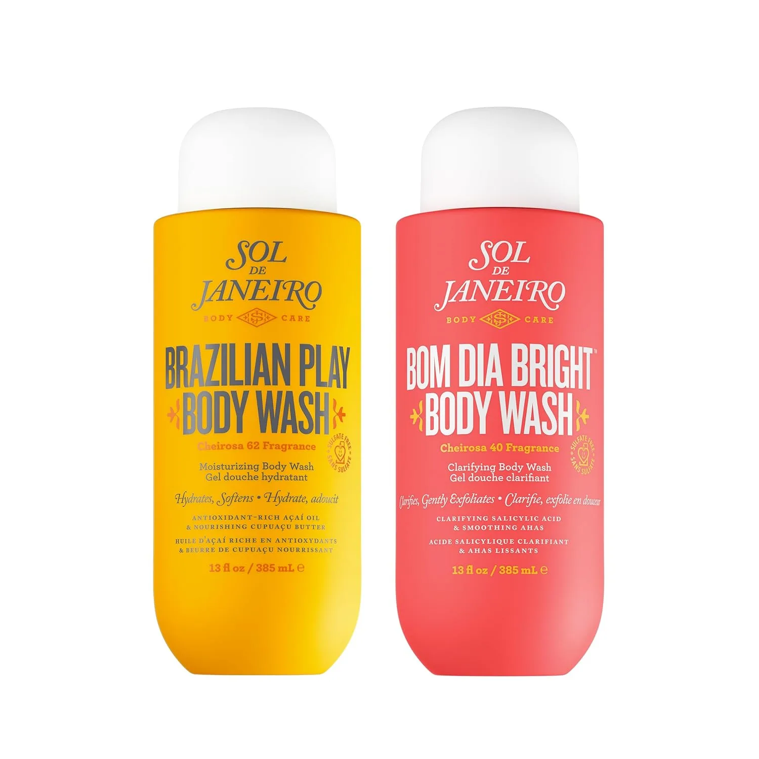 Набор для душа Sol de Janeiro Replenishing & Clarifying Shower Duo | Brazilian Play & Bom Dia Bright Body Wash | Cheirosa 62 & 40 | 13 жидких унций | Эксклюзивно на Amazon