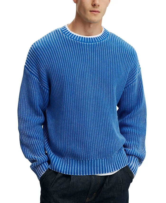 

Мужской вязаный свитер Box Fit с эффектом поношенности COTTON ON, синий