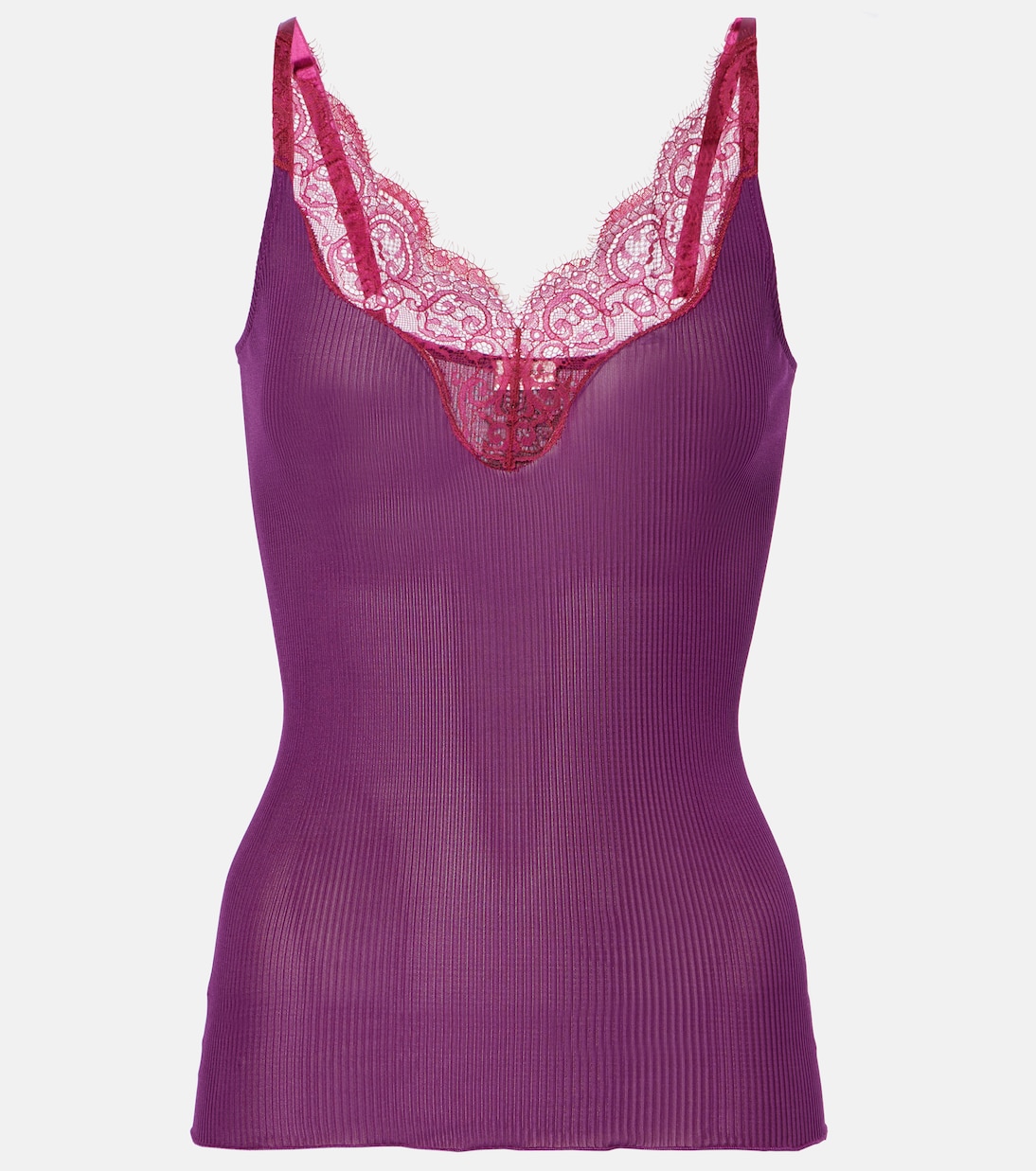 

Шелковый топ с кружевной отделкой Saint Laurent, Aubergine / Fuchsia